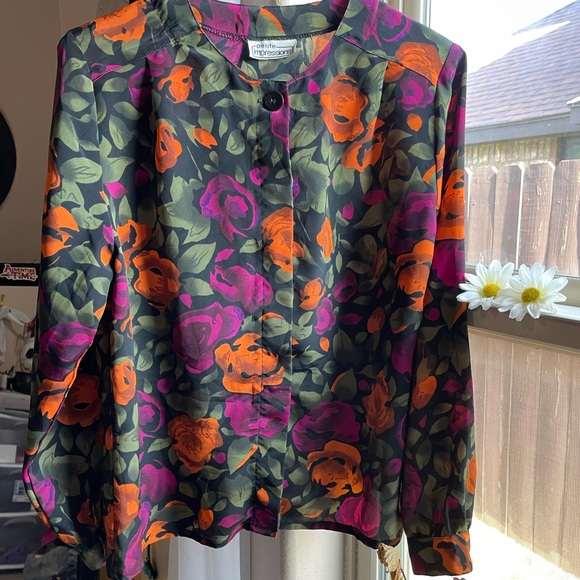Vintage 90s petite impressions floral fall button up - Picture 9 of 17